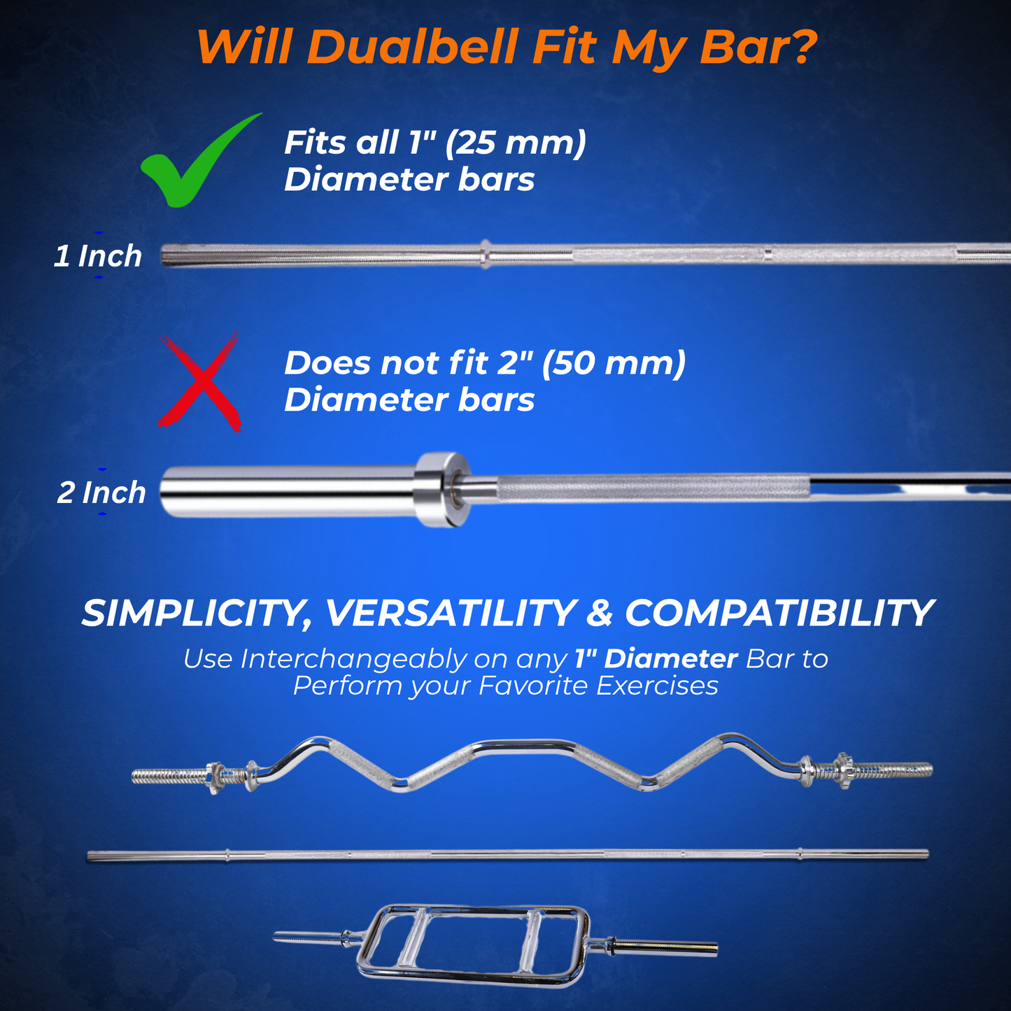 Dualbell Superset Bundle- Dumbbells on Barbell Adapter 4-pack w/barbell clamps