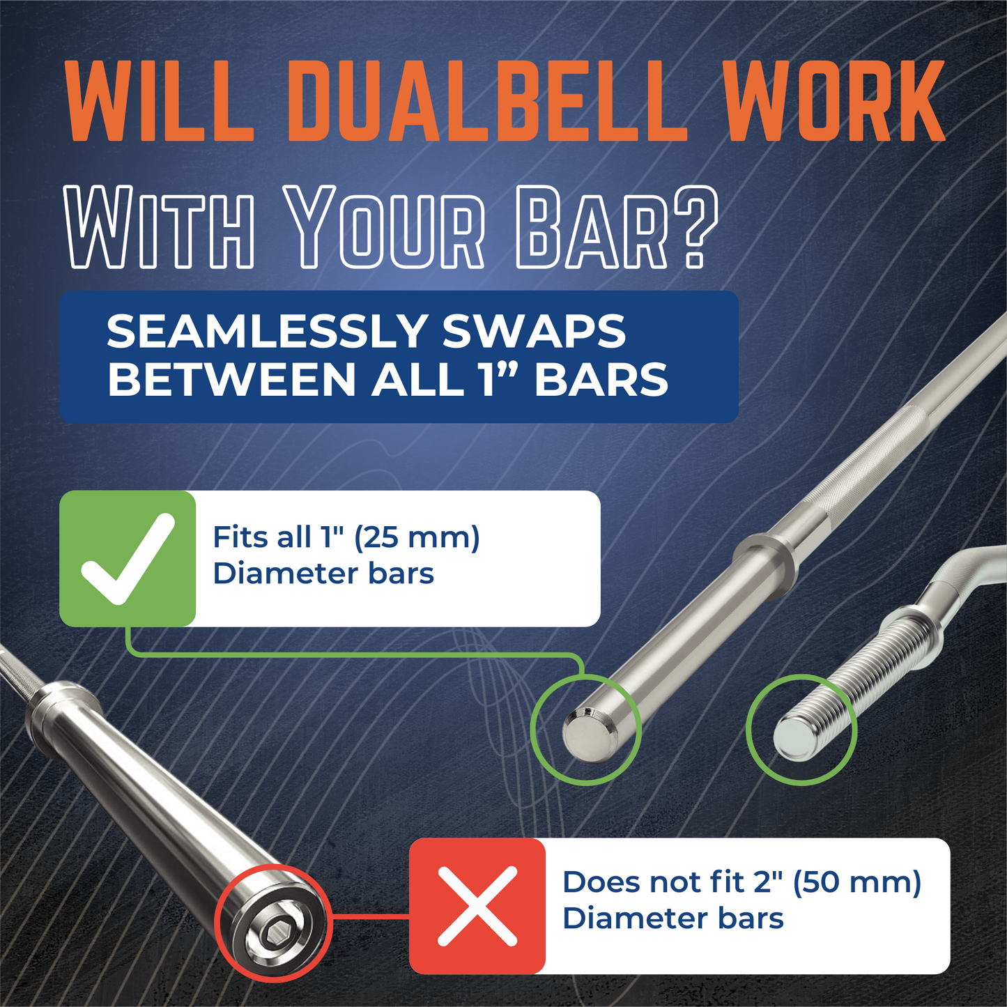 Dualbell Pair Travel Bundle- Dumbbell to Barbell Converters w/ 3-piece Bar