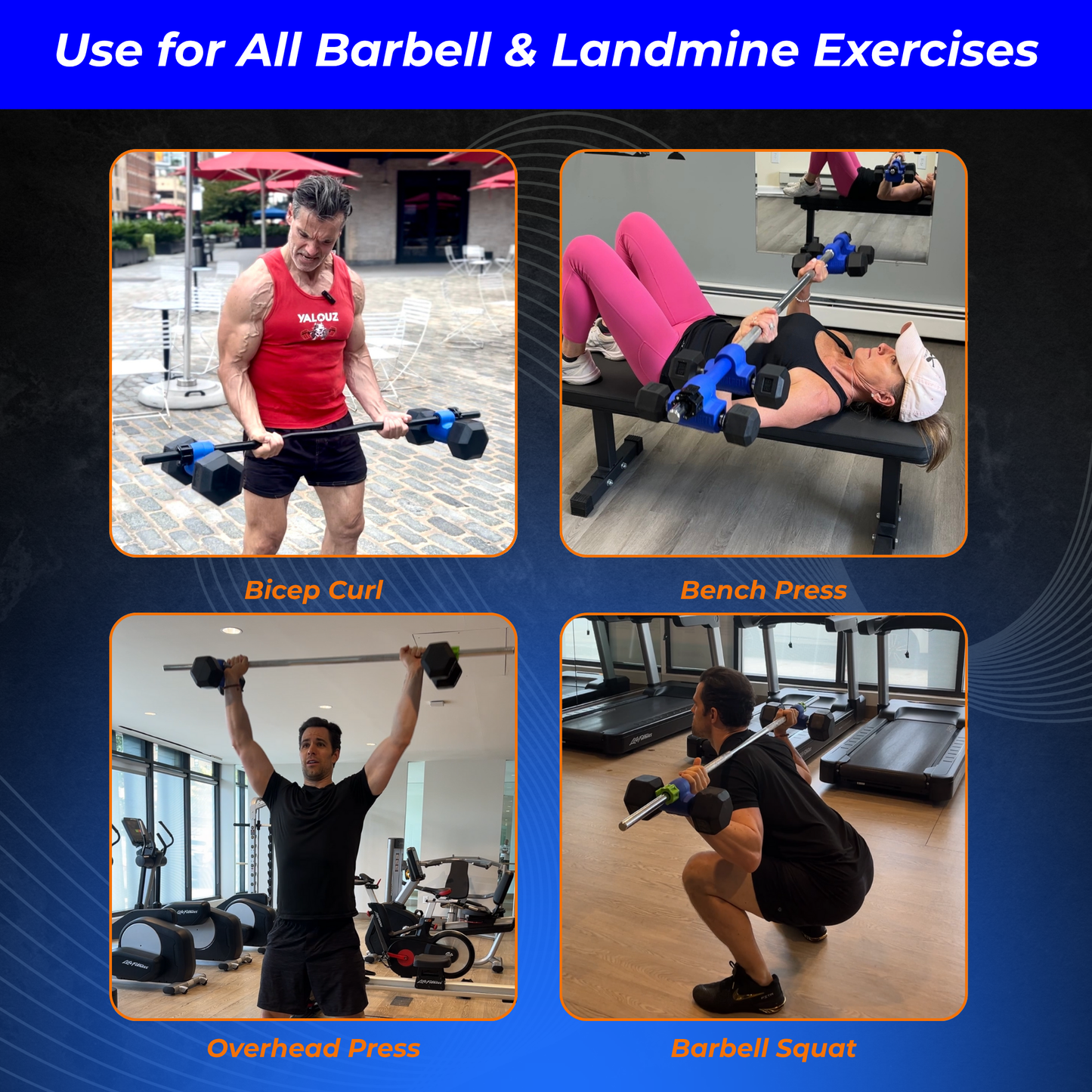 Dualbell Superset Bundle- Dumbbells on Barbell Adapter 4-pack w/barbell clamps