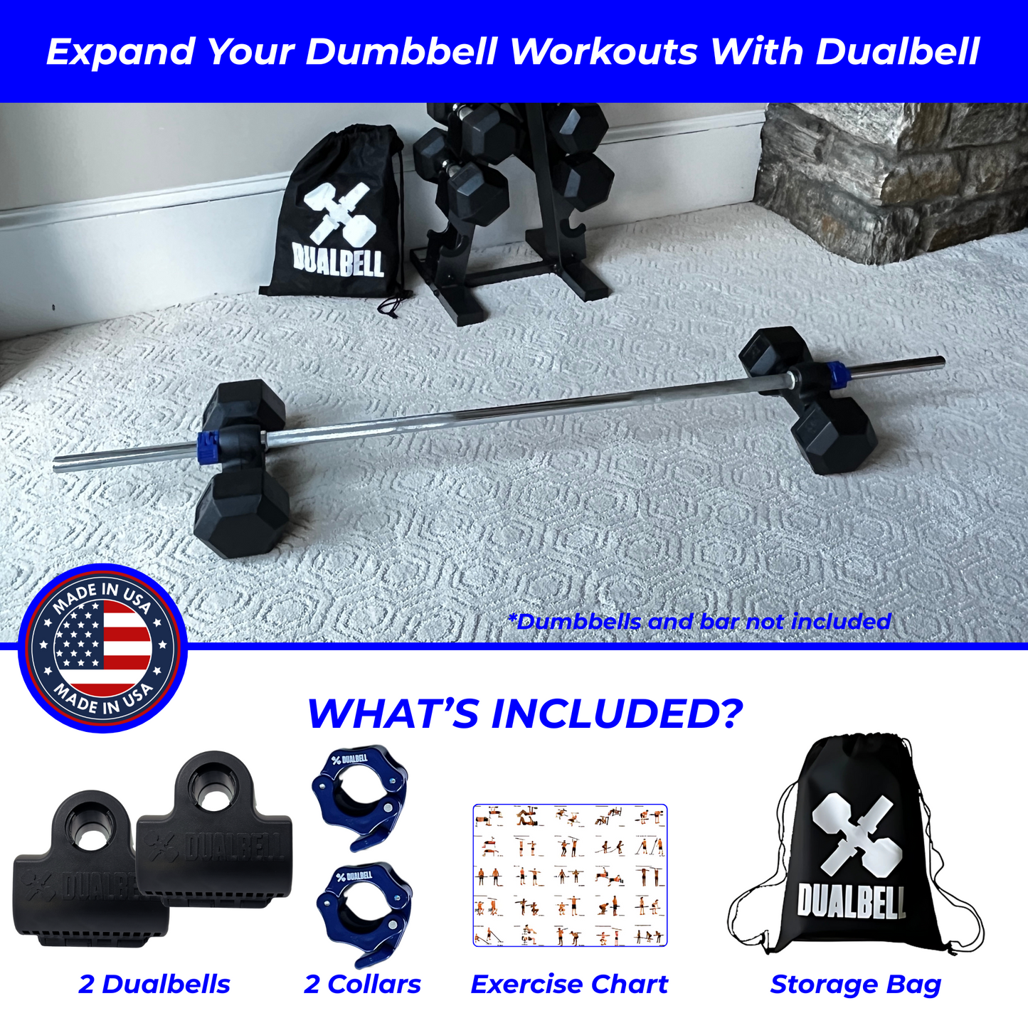 Dualbell Pair & Weight Clamps Bundle- Dumbbell to Barbell Connectors