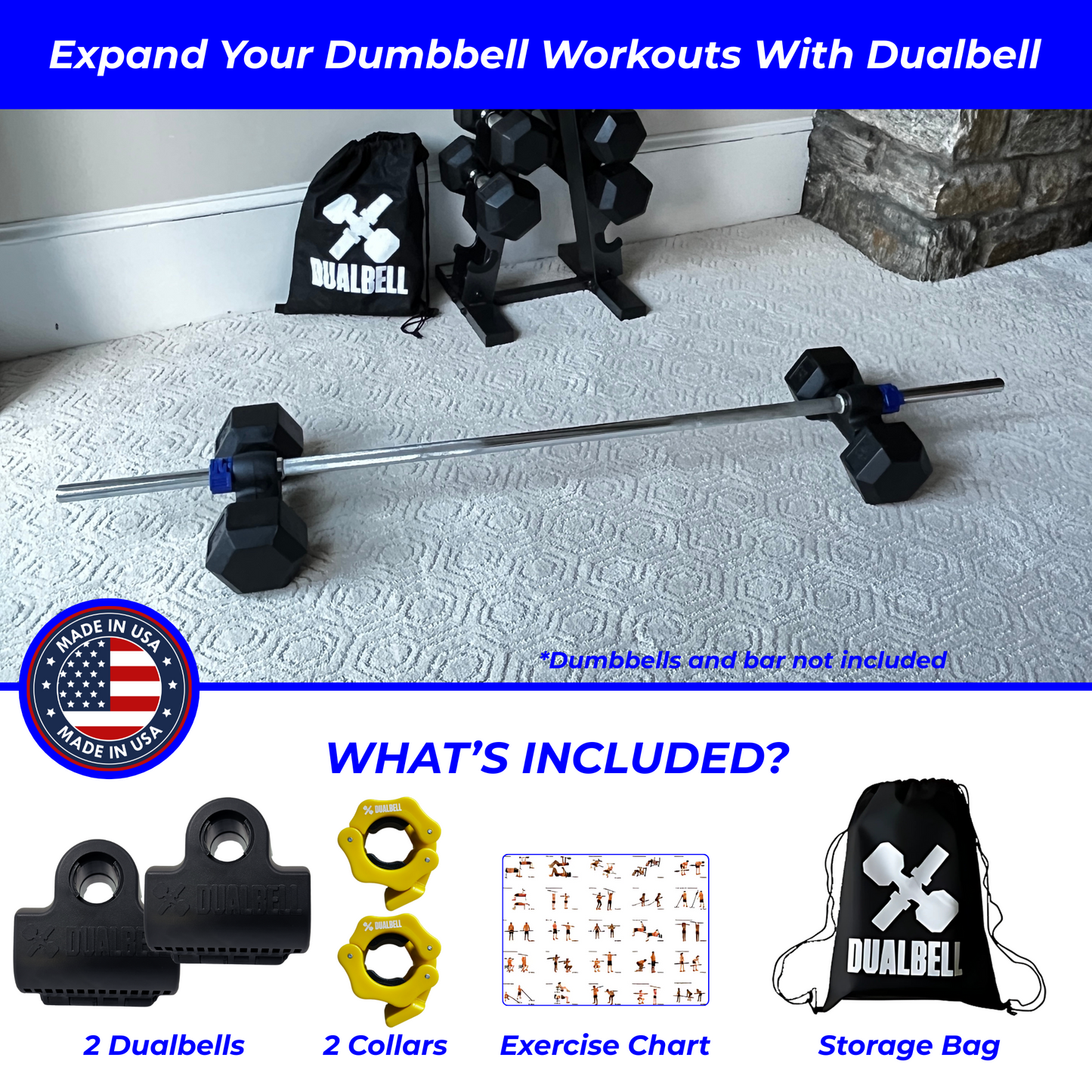 Dualbell Pair & Weight Clamps Bundle- Dumbbell to Barbell Connectors