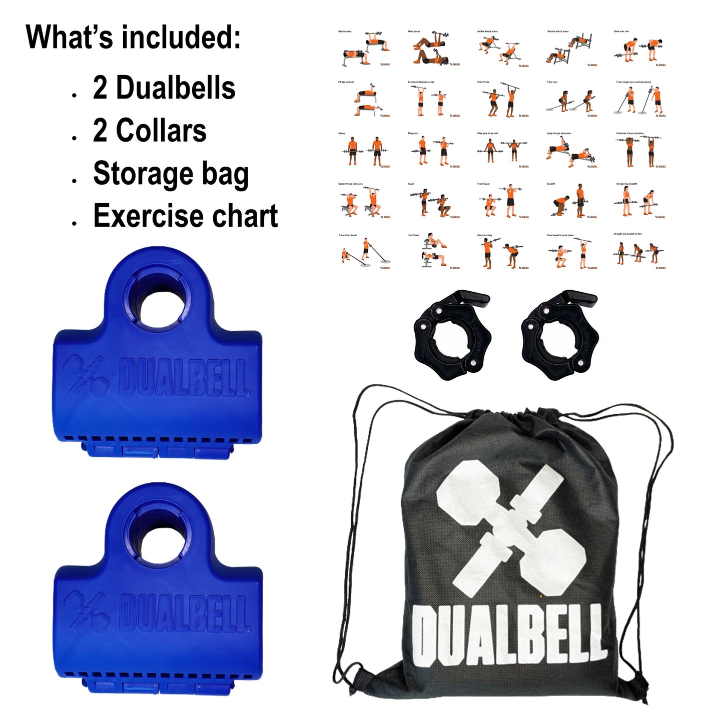 Dualbell Pair & Weight Clamps Bundle- Dumbbell to Barbell Connectors