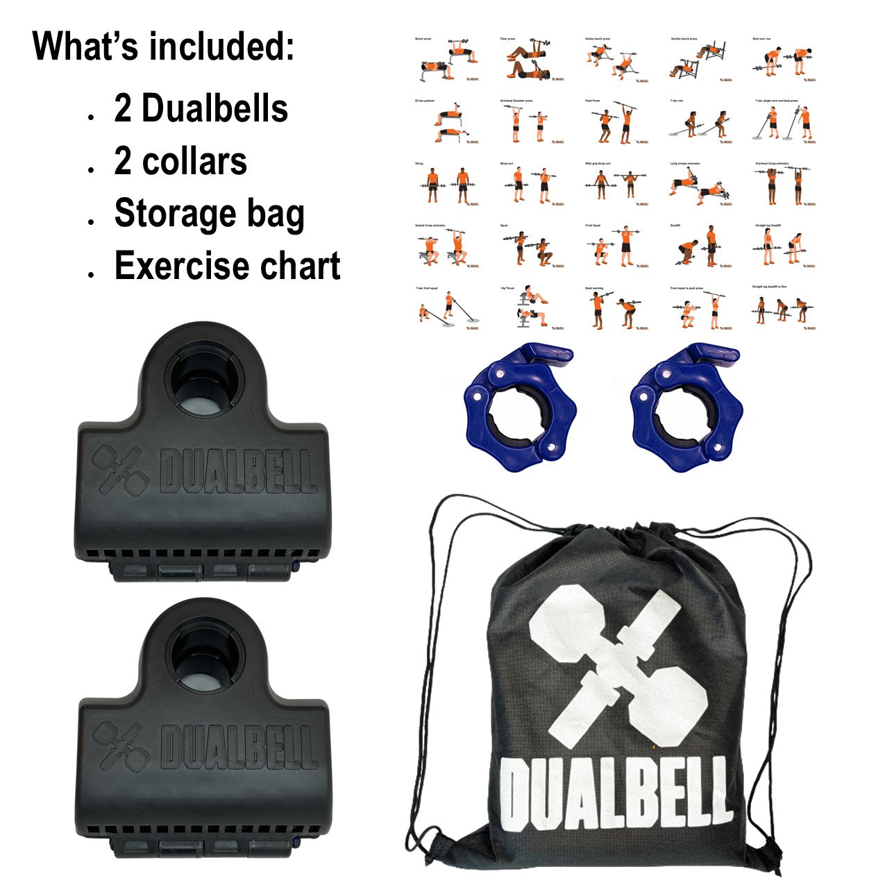 Dualbell Pair & Weight Clamps Bundle- Dumbbell to Barbell Connectors