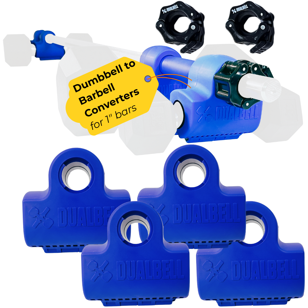 Dualbell Superset Bundle- Dumbbells on Barbell Adapter 4-pack w/barbell clamps