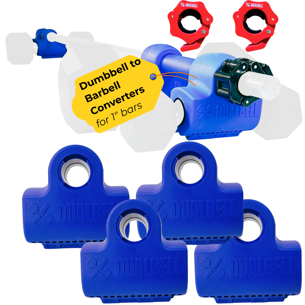 Dualbell Superset Bundle- Dumbbells on Barbell Adapter 4-pack w/barbell clamps
