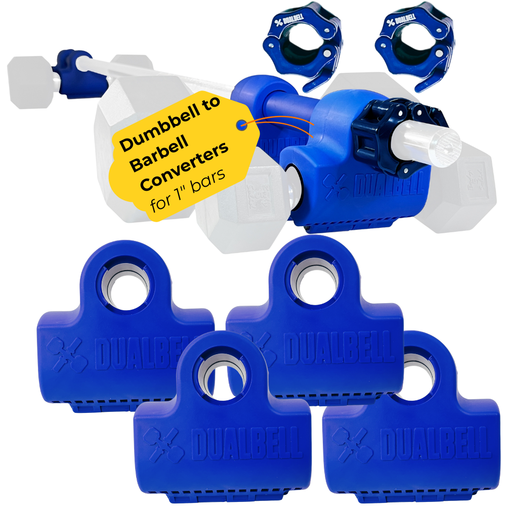 Dualbell Superset Bundle- Dumbbells on Barbell Adapter 4-pack w/barbell clamps