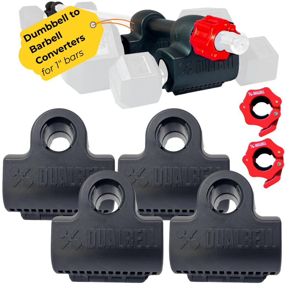Dualbell Superset Bundle- Dumbbells on Barbell Adapter 4-pack w/barbell clamps