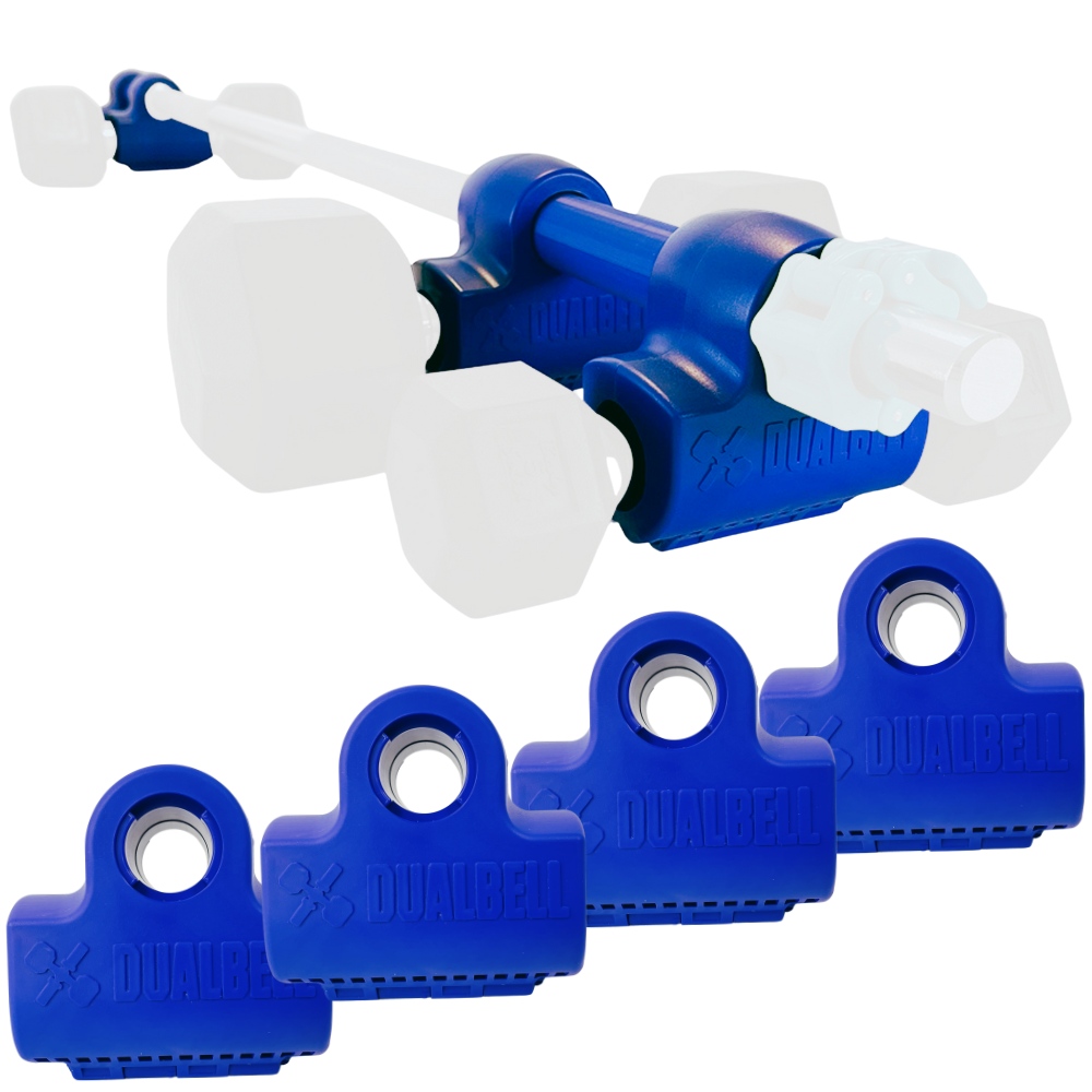 Dualbell Superset Bundle- Dumbbells on Barbell Adapter 4-pack w/barbell clamps
