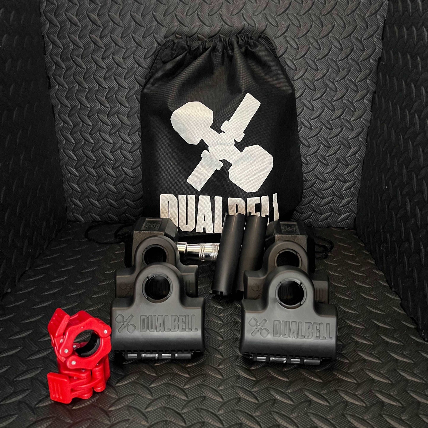 Dualbell Superset Bundle- Dumbbells on Barbell Adapter 4-pack w/barbell clamps