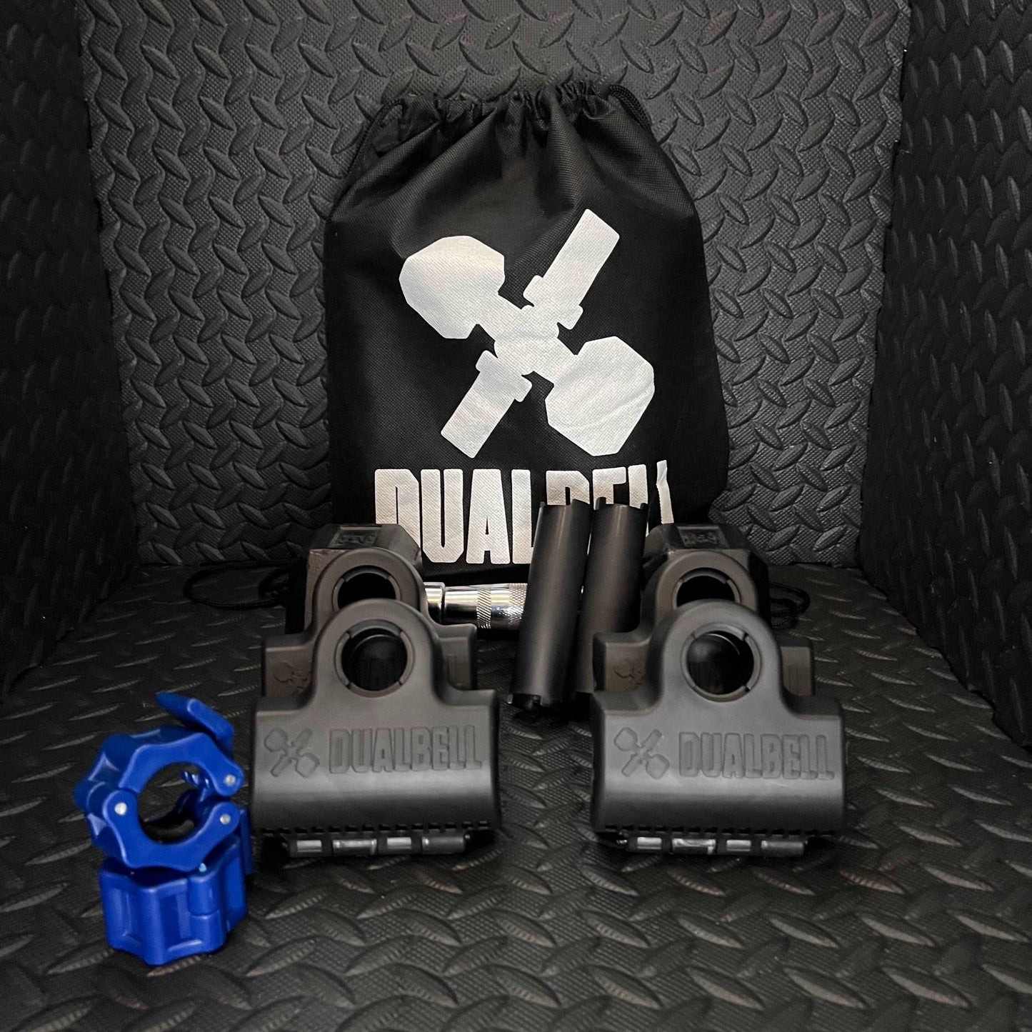 Dualbell Superset Bundle- Dumbbells on Barbell Adapter 4-pack w/barbell clamps