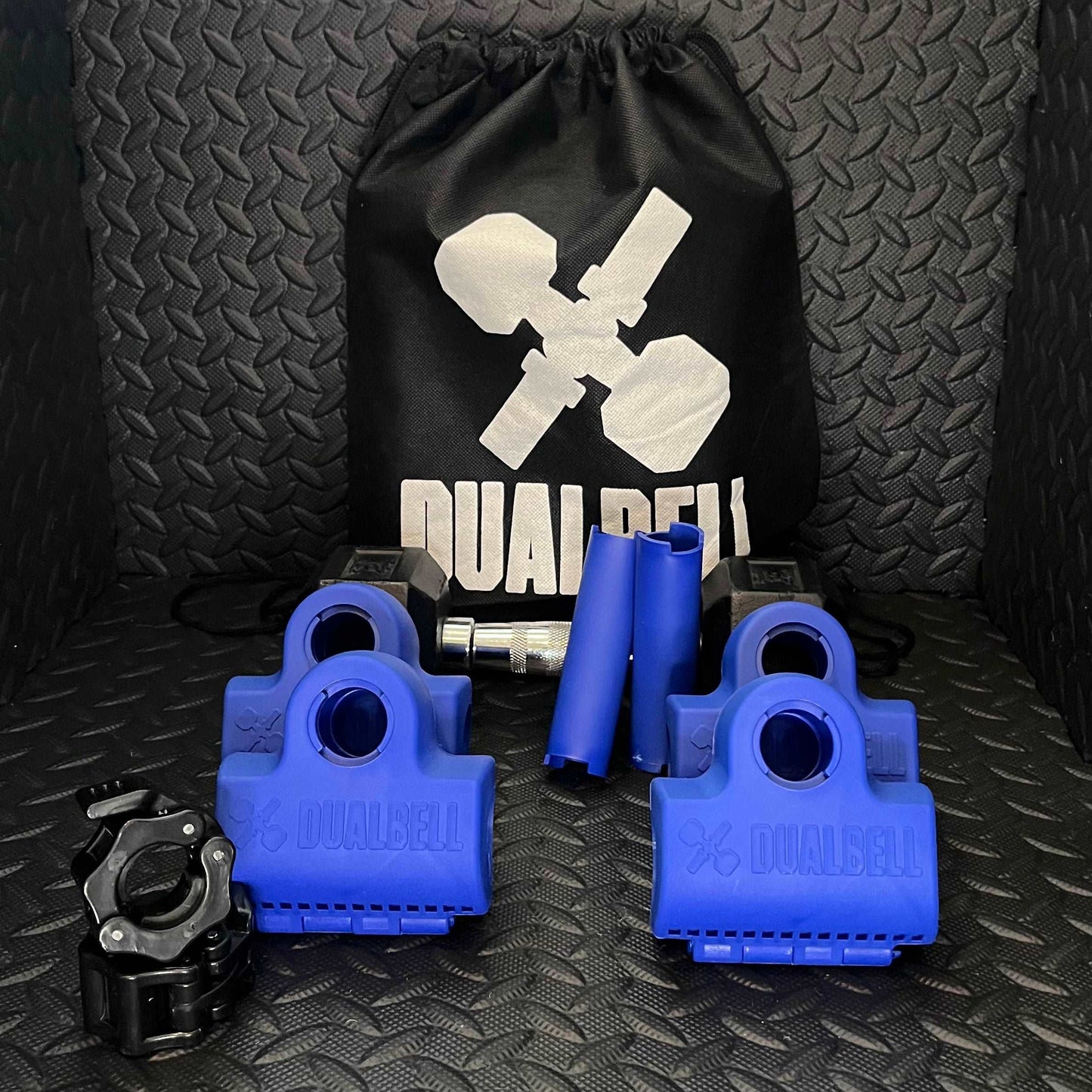 Dualbell Superset Bundle- Dumbbells on Barbell Adapter 4-pack w/barbell clamps