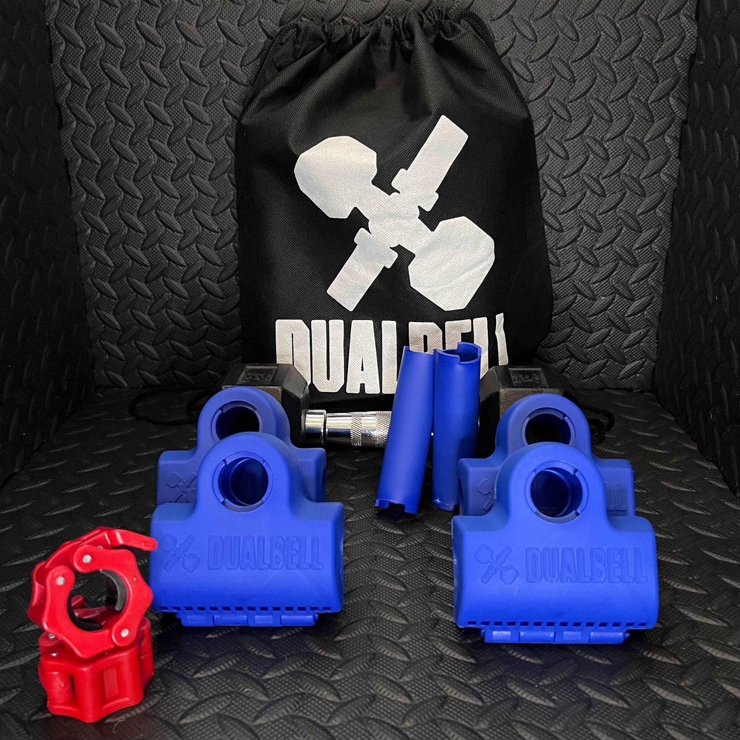 Dualbell Superset Bundle- Dumbbells on Barbell Adapter 4-pack w/barbell clamps