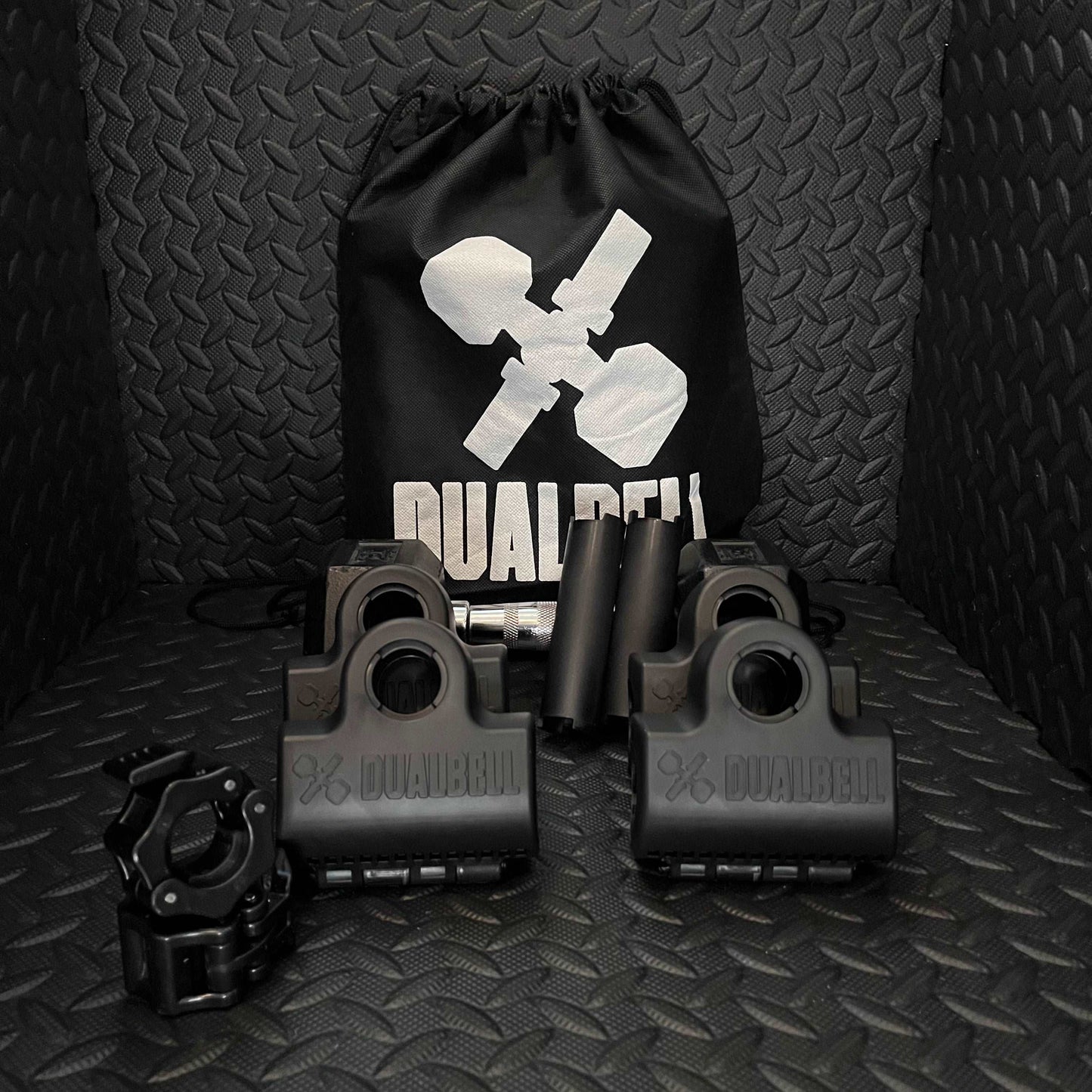 Dualbell Superset Bundle- Dumbbells on Barbell Adapter 4-pack w/barbell clamps