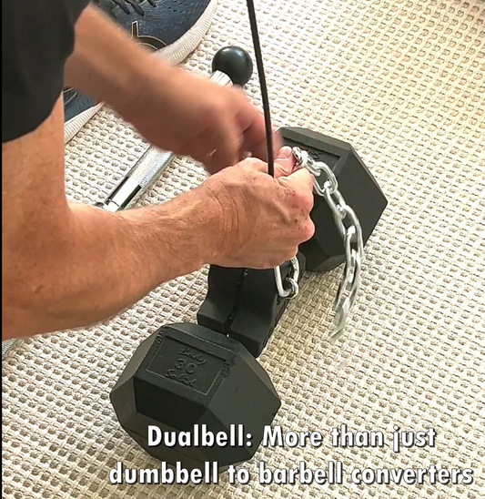 Dualbell Dumbbell Converters Make Barbell, Landmine and Cable Workouts Possible at Home