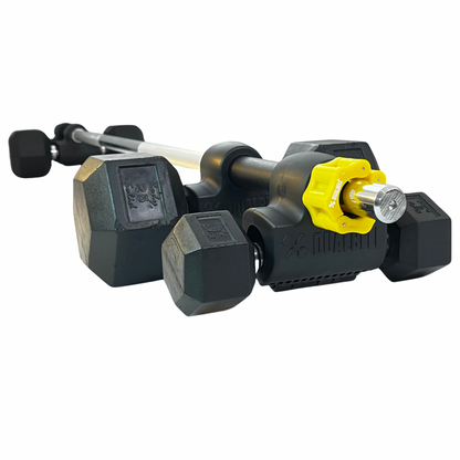 black dualbell superset with yellow weight collars