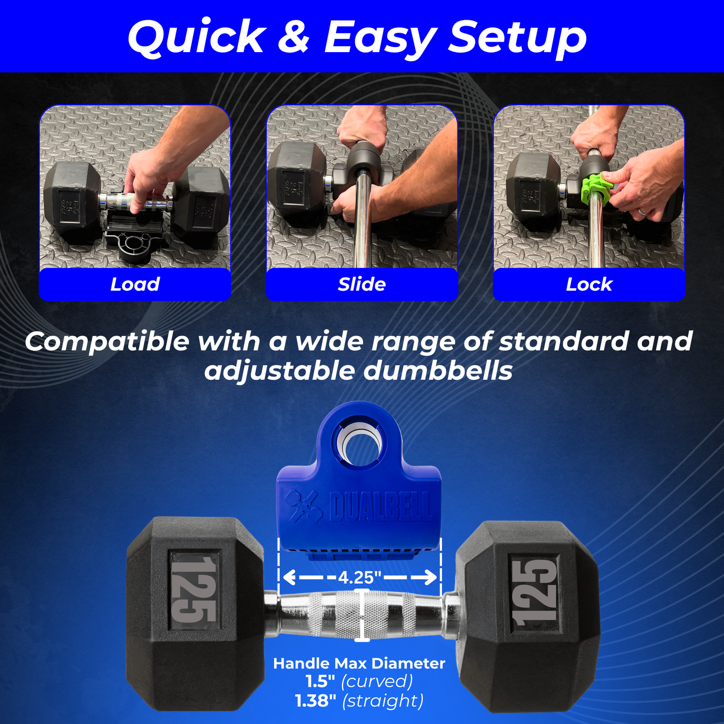 Dualbell Superset Bundle- Dumbbells on Barbell Adapter 4-pack w/barbell clamps