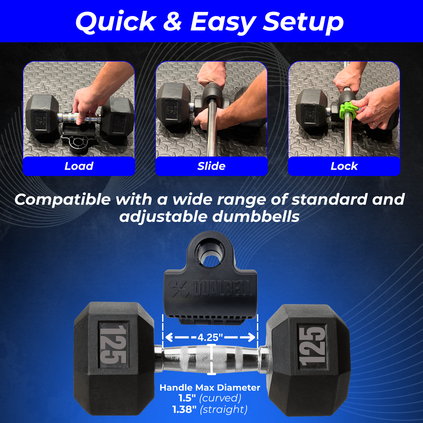 Dualbell Superset Bundle- Dumbbells on Barbell Adapter 4-pack w/barbell clamps