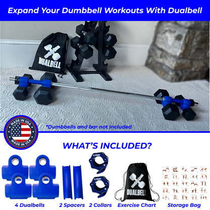 Dualbell Superset Bundle- Dumbbells on Barbell Adapter 4-pack w/barbell clamps