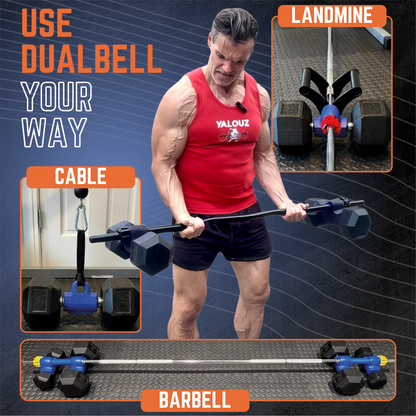 Dualbell Pair Travel Bundle- Dumbbell to Barbell Converters w/ 3-piece Bar