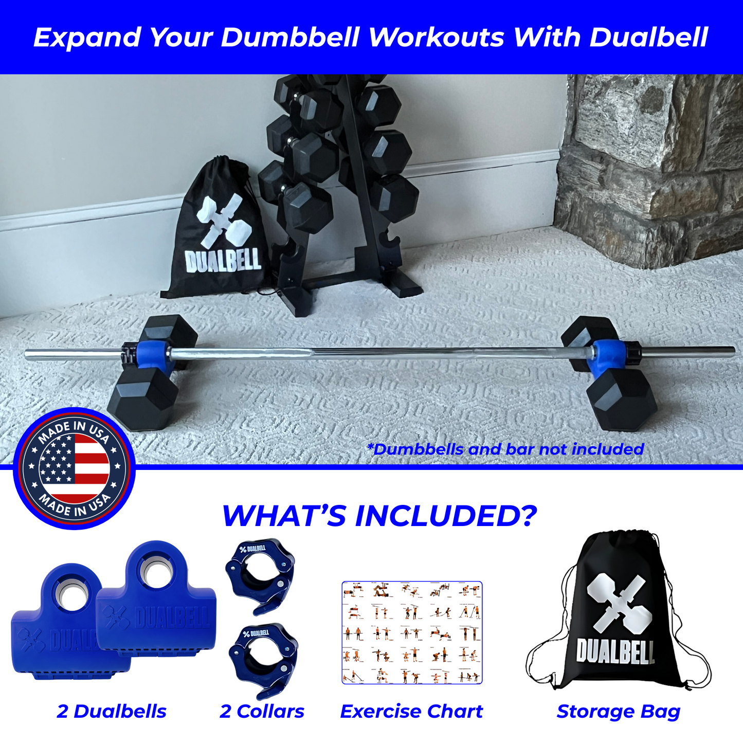 Dualbell Pair & Weight Clamps Bundle- Dumbbell to Barbell Connectors