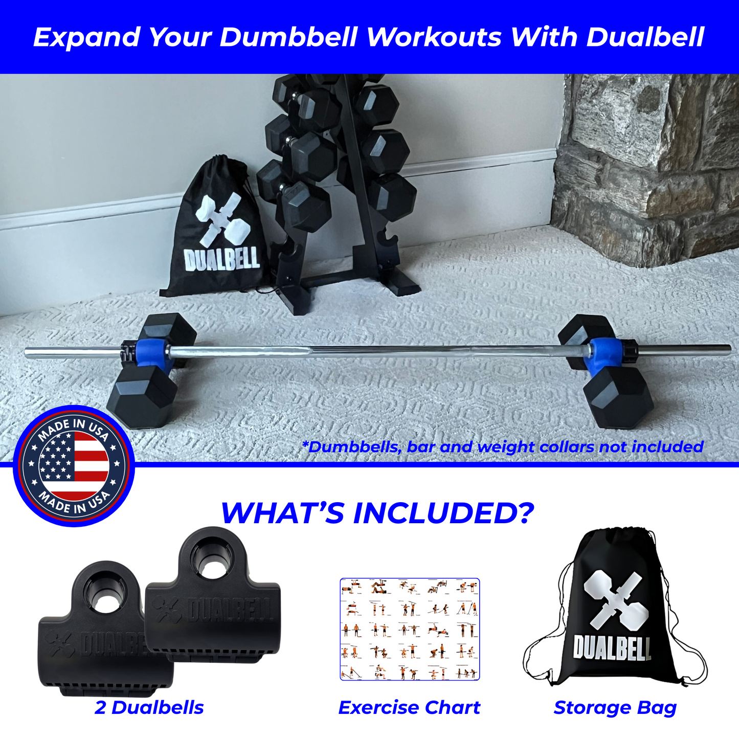 Dualbell Pair- Dumbbell to Barbell Connector