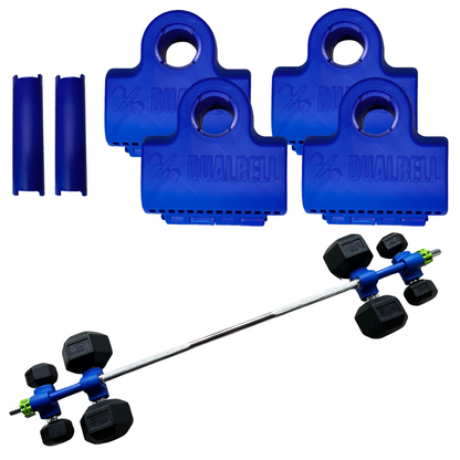 Dualbell Superset Bundle- Dumbbells on Barbell Adapter 4-pack w/barbell clamps