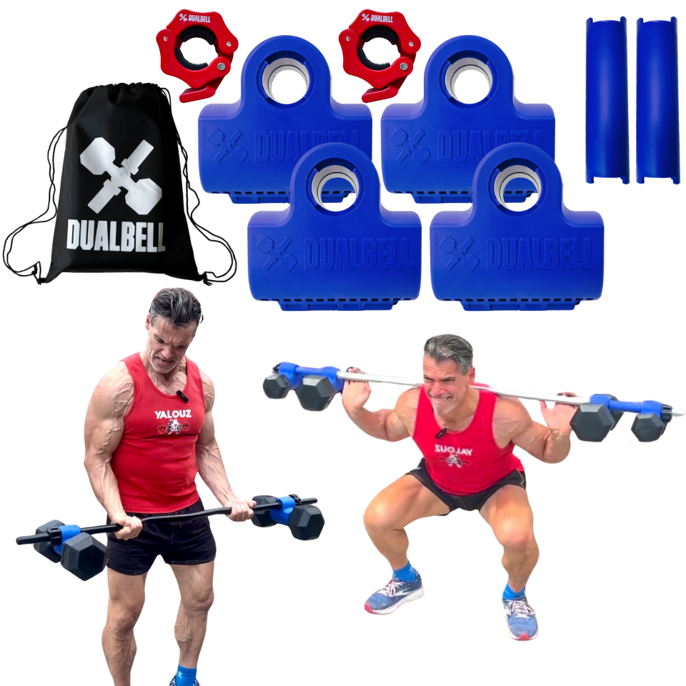 Dualbell Superset Bundle- Dumbbells on Barbell Adapter 4-pack w/barbell clamps