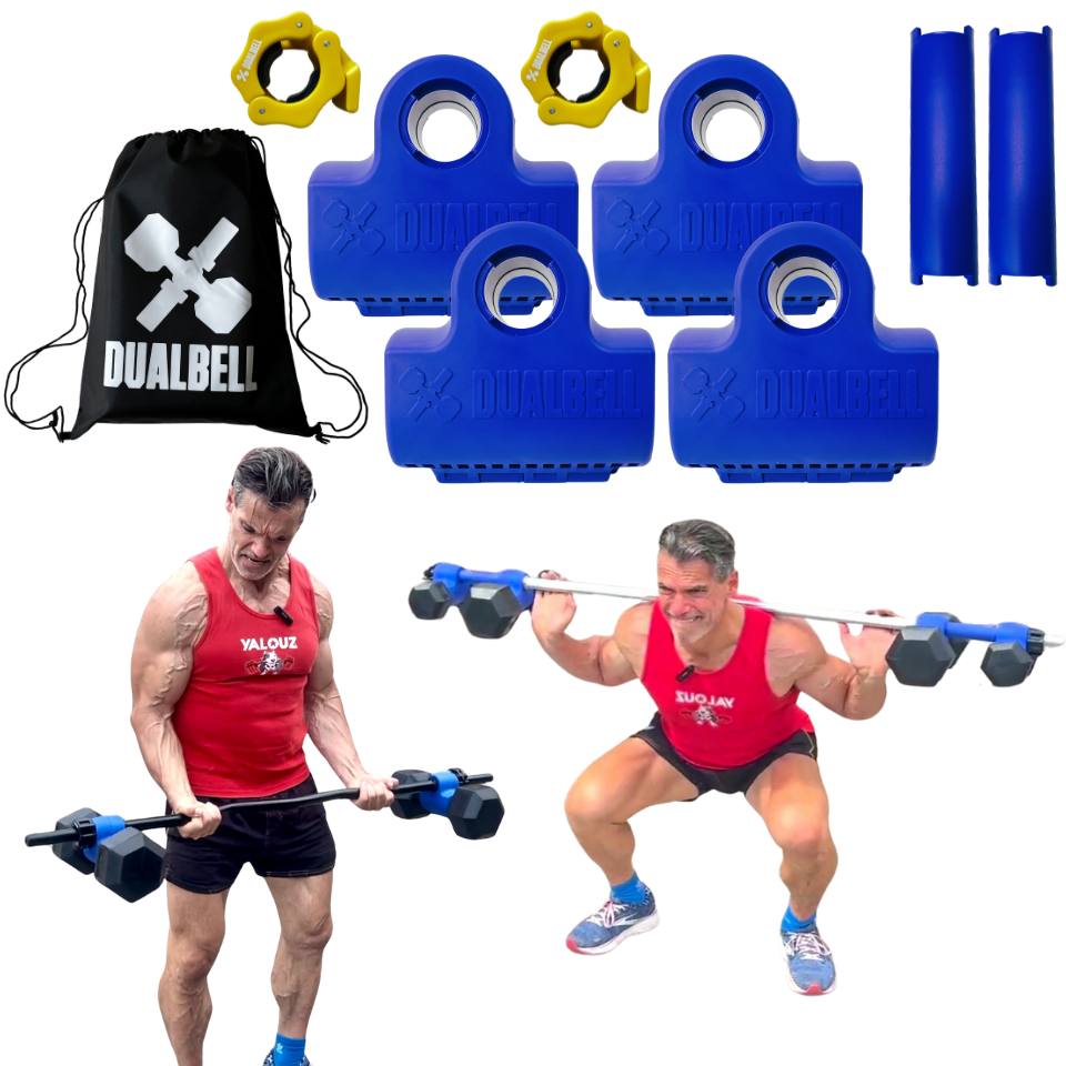 Dualbell Superset Bundle- Dumbbells on Barbell Adapter 4-pack w/barbell clamps