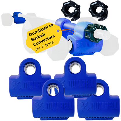 Dualbell Superset Bundle- Dumbbells on Barbell Adapter 4-pack w/barbell clamps