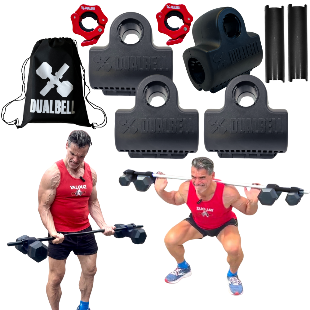 Dualbell Superset Bundle- Dumbbells on Barbell Adapter 4-pack w/barbell clamps