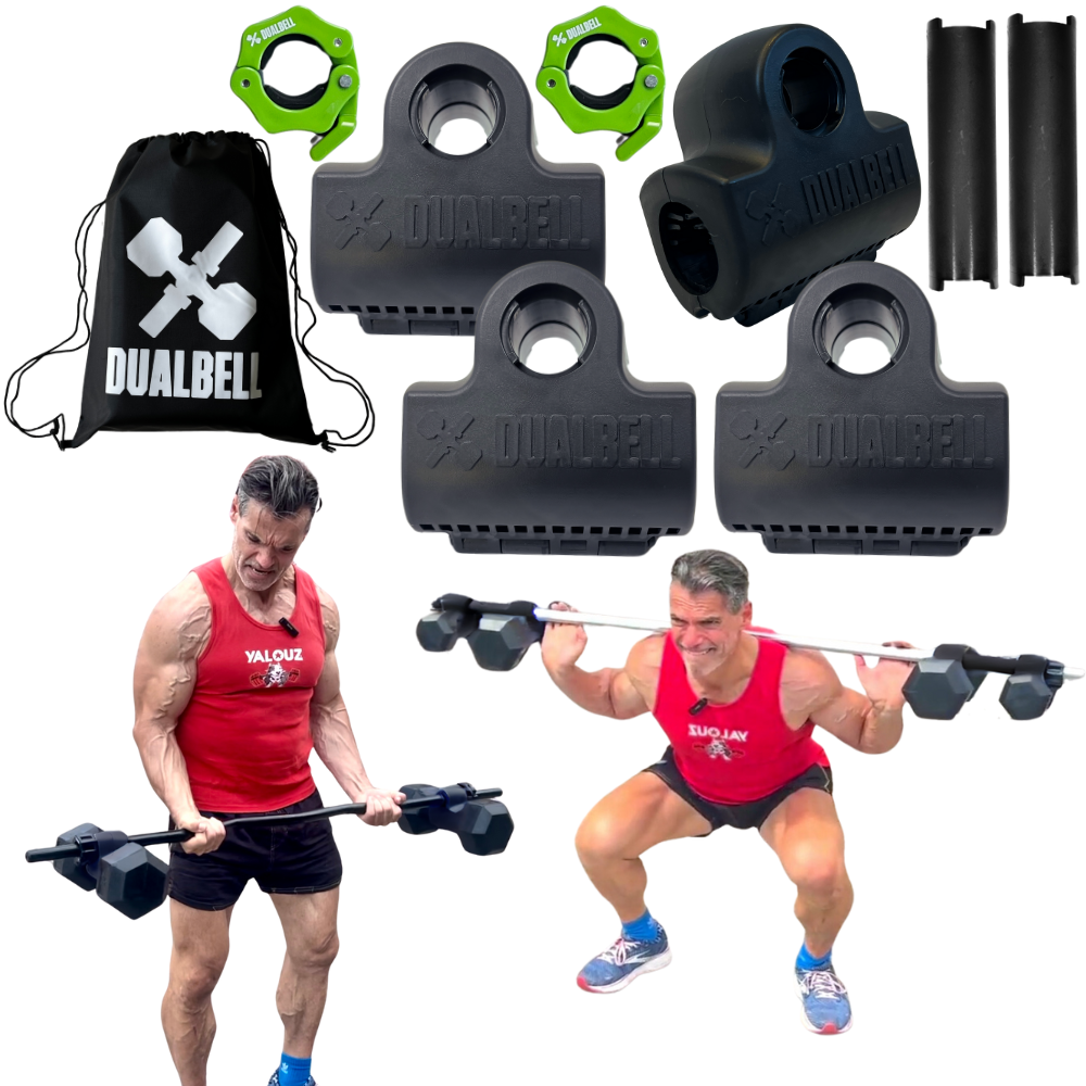 Dualbell Superset Bundle- Dumbbells on Barbell Adapter 4-pack w/barbell clamps