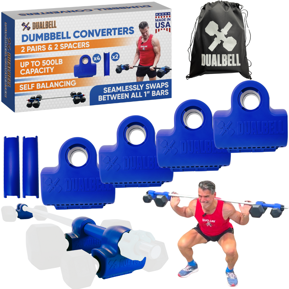 Dualbell Superset Bundle- Dumbbells on Barbell Adapter 4-pack w/barbell clamps