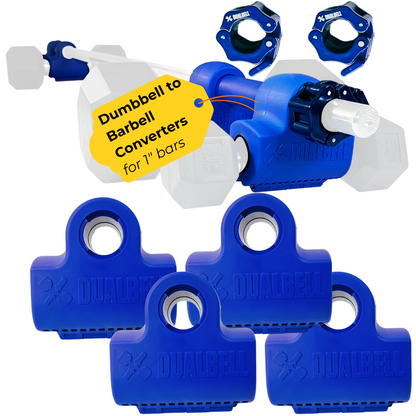 Dualbell Superset Bundle- Dumbbells on Barbell Adapter 4-pack w/barbell clamps