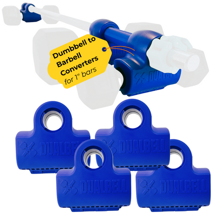 Dualbell Superset Bundle- Dumbbells on Barbell Adapter 4-pack w/barbell clamps