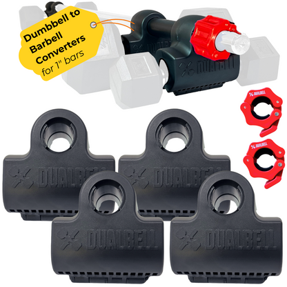 Dualbell Superset Bundle- Dumbbells on Barbell Adapter 4-pack w/barbell clamps