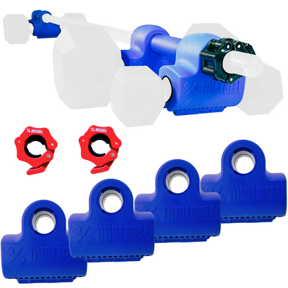 Dualbell Superset Bundle- Dumbbells on Barbell Adapter 4-pack w/barbell clamps