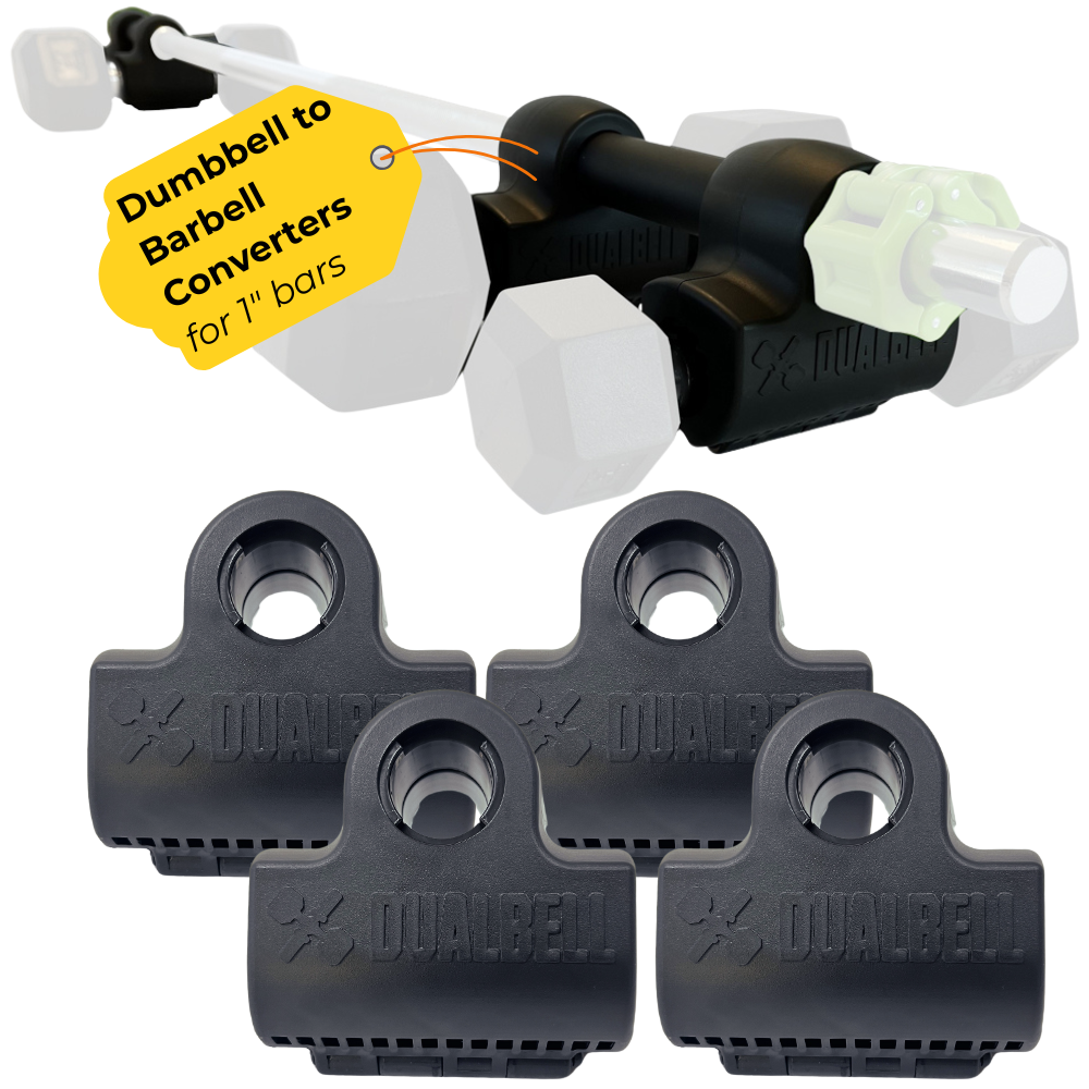 Dualbell Superset Bundle- Dumbbells on Barbell Adapter 4-pack w/barbell clamps