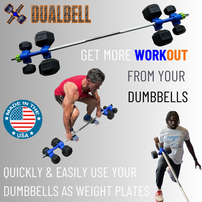 Dualbell Superset Bundle- Dumbbells on Barbell Adapter 4-pack w/barbell clamps