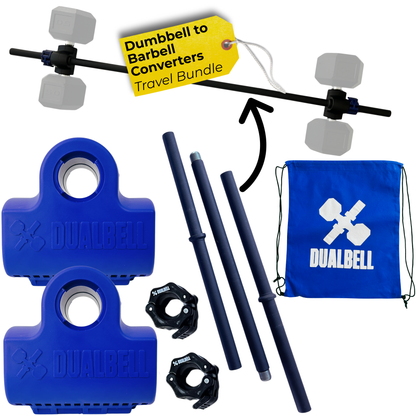 Dualbell Pair Travel Bundle- Dumbbell to Barbell Converters w/ 3-piece Bar