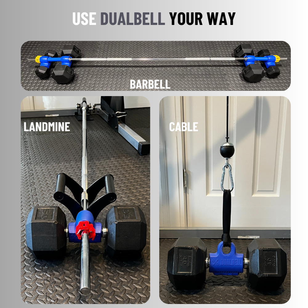 Dualbell Superset Bundle- Dumbbells on Barbell Adapter 4-pack w/barbell clamps
