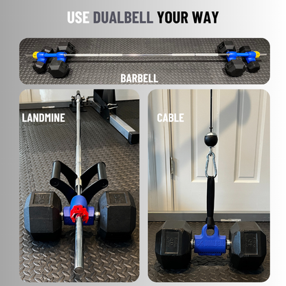 Dualbell Superset Bundle- Dumbbells on Barbell Adapter 4-pack w/barbell clamps