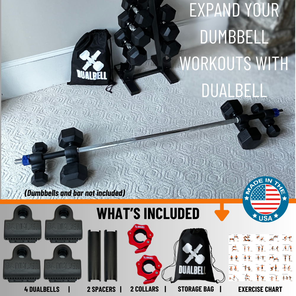 Dualbell Superset Bundle- Dumbbells on Barbell Adapter 4-pack w/barbell clamps