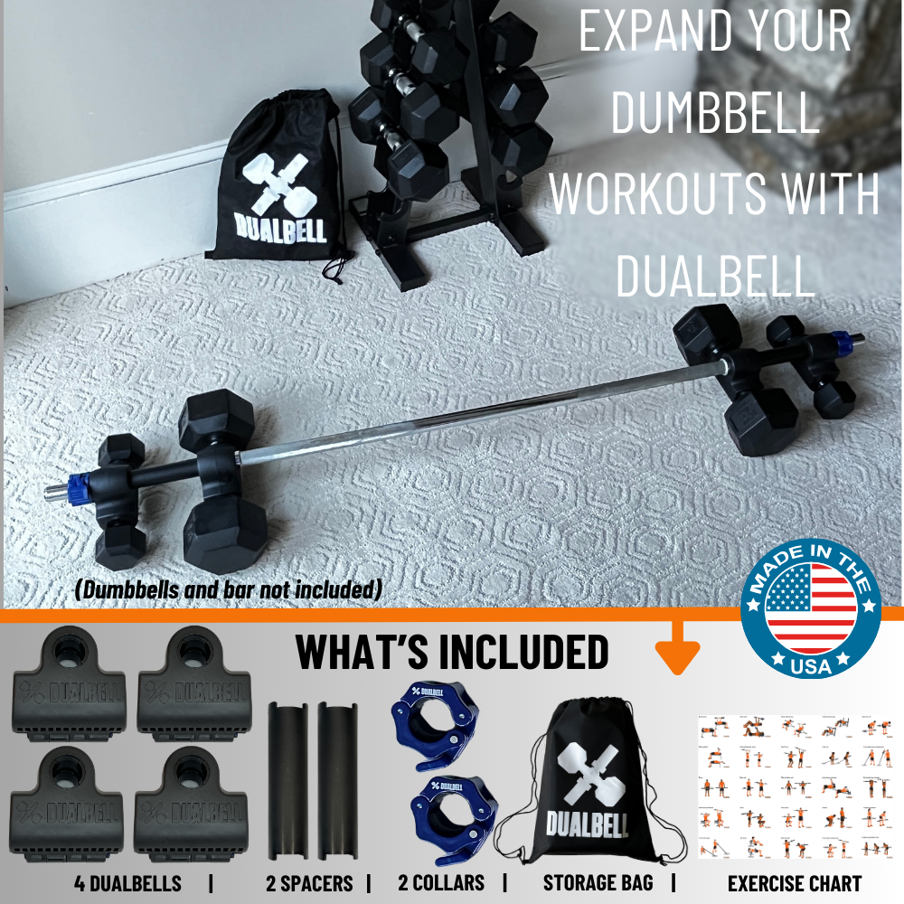 Dualbell Superset Bundle- Dumbbells on Barbell Adapter 4-pack w/barbell clamps