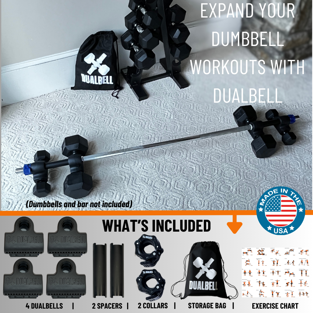 Dualbell Superset Bundle- Dumbbells on Barbell Adapter 4-pack w/barbell clamps