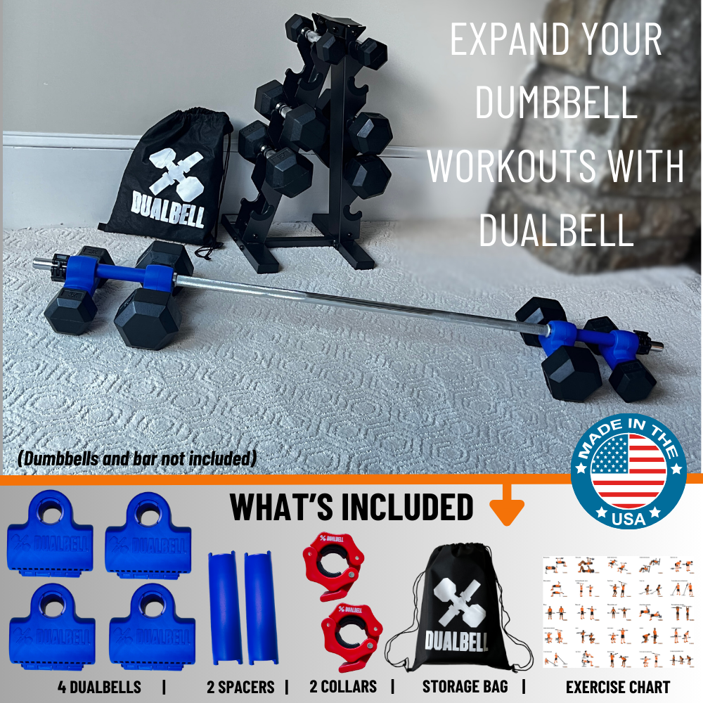 Dualbell Superset Bundle- Dumbbells on Barbell Adapter 4-pack w/barbell clamps