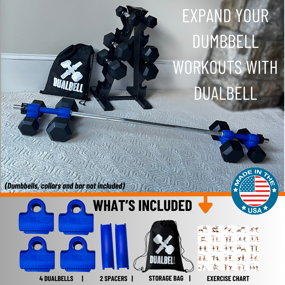 Dualbell Superset Bundle- Dumbbells on Barbell Adapter 4-pack w/barbell clamps