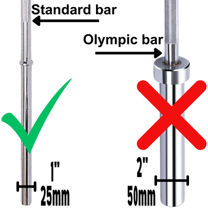 Dualbell connects dumbbells to a 1" standard diameter bar, not a 2" Olympic bar.